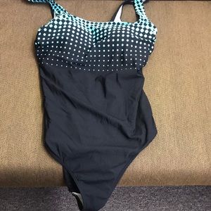 Black and Blue one piece swimsuit. Worn: one time